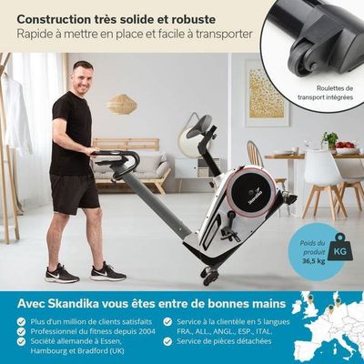 Skandika ergometro Bragi | cyclette per casa, volano da 7 kg, sistema frenante magnetico, Kinomap per l'allenamento virtuale, regolazione dell'altezza, ruote di trasporto, supporto per tablet