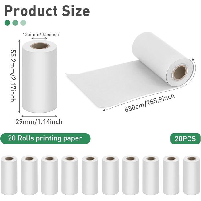 GIBOHOM Lot De 10 Rouleaux De Papier Thermique - 57 Mm X 30 Mm X 6 M - Papier Thermique Blanc - Pour Appareils Photo Instantanés - Mini Imprimante Photo Mobile