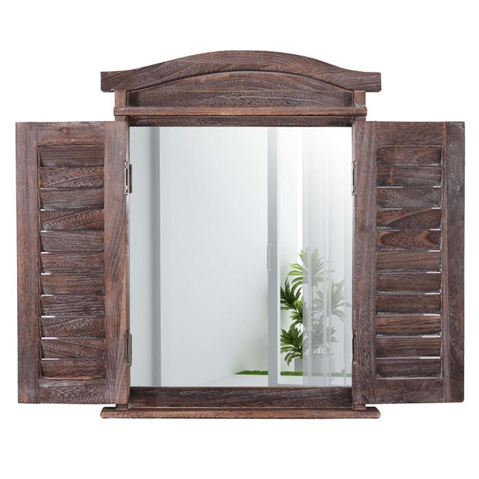 Miroir Mural Décoratif Style Ferme En Bois Vieilli - Dimensions 23"L X 18"W, Neuf