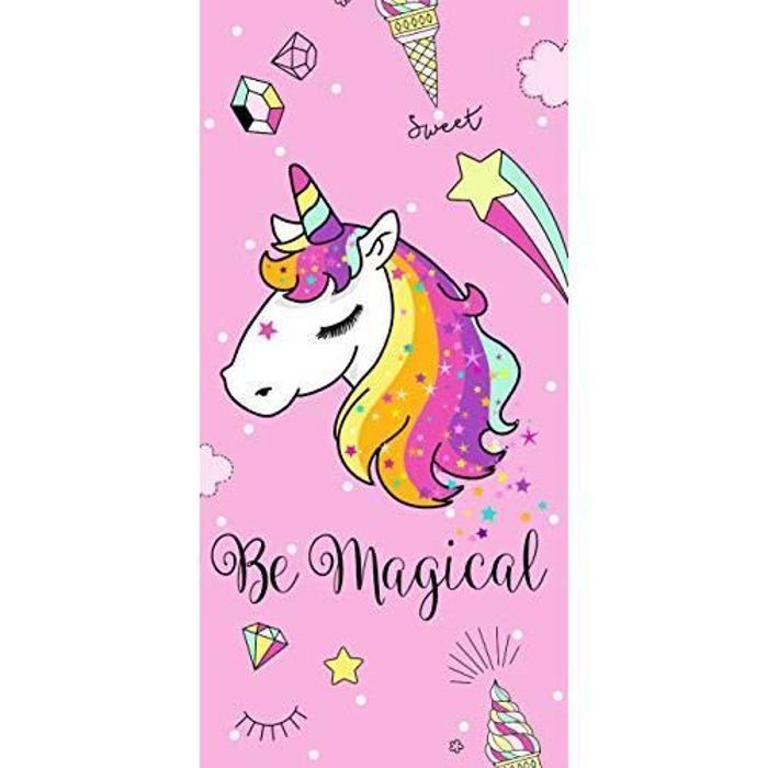 Serviette De Plage Licorne Enfant 75x150cm – Velours Coton Doux, Motif Arc-en-ciel Coloré - 8