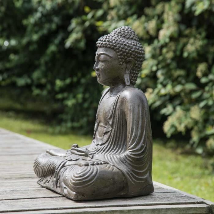 Statue bouddha assis position offrande brun 42 cm - Cdiscount Maison