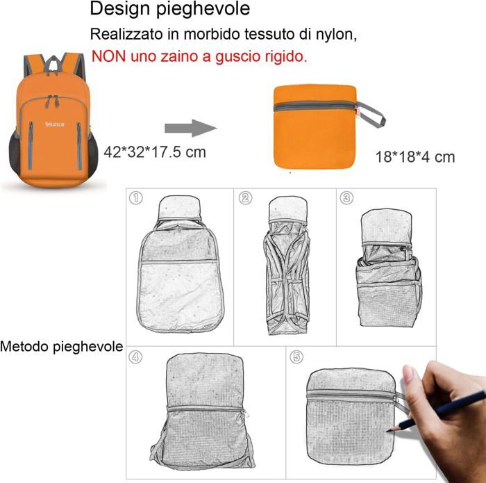 SKYSPER Sac à dos de randonnée pliable léger de 20 l, noir, 20 Lang, Décontracté SKYSPER Sac à dos de randonnée pliable léger de 20 l, noir, 20 Lang, Décontracté