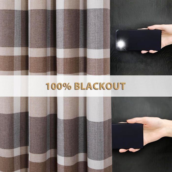 Rideaux 100 Occultants Isolant Phonique et Doublure ThermiqueRideau Oeillets Carreaux de Buffle