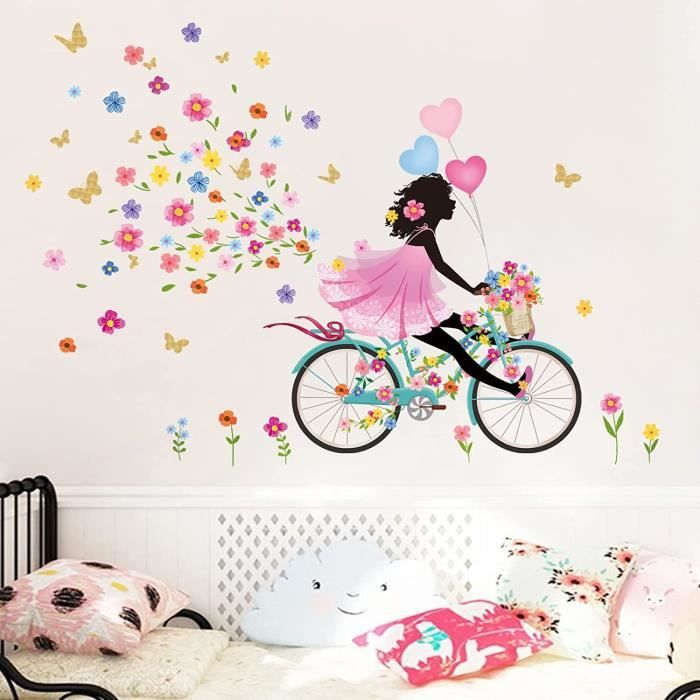Fleur Fée Mur Décalque Fille Avec Parapluie Mur Autocollant Coloré Papillon  Floral Mur Décor Diy Vinyle Mural Art Pour Filles Bébé Crèche Chambre à  Vivre