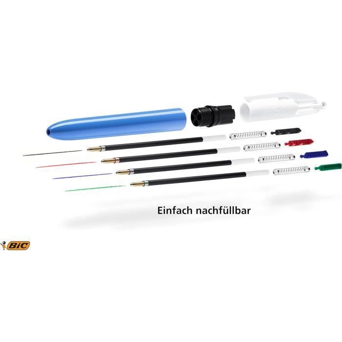BIC 4 Couleurs - Recharges pour Stylo-Bille - Pointe Moyenne (1,0