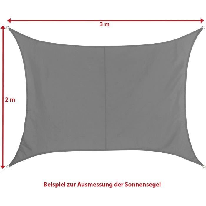 Voile D'Ombrage Imperméable Rectangulaire 3x5m Gris – Protection UV 95% Toile Jardin Terrasse Balcon
