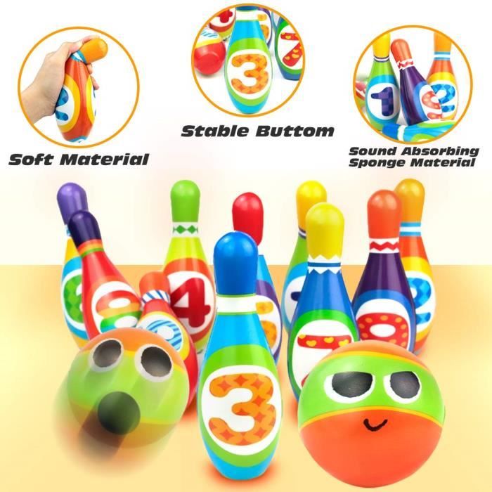 Set De Quilles Géant Pour Enfants – 10 Quilles + 2 Boules – Jeu De Bowling Indoor/Outdoor – 30 Cm