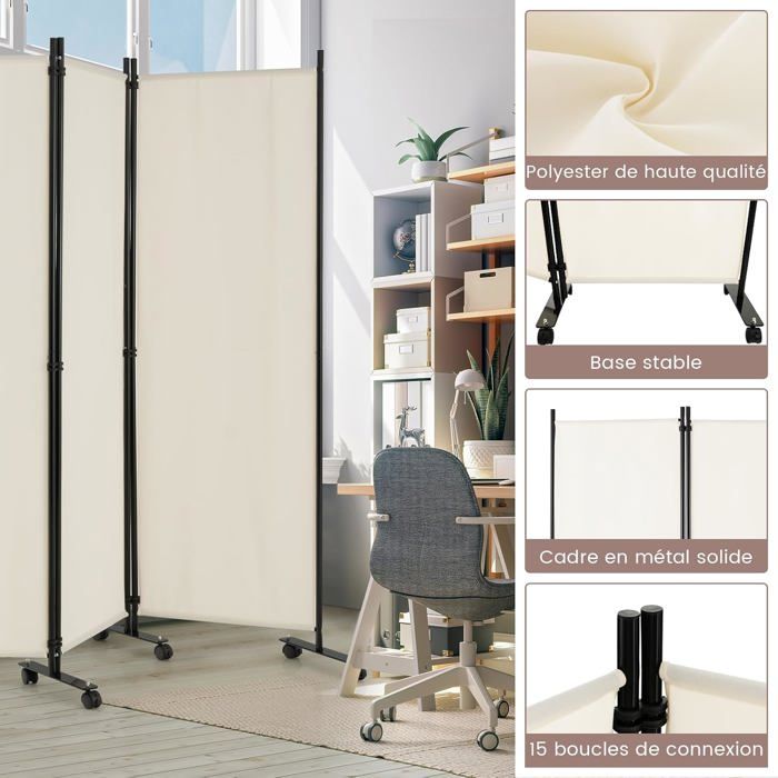 Lot De 6 Supports Bois Pour Paravent/cloison - Base Robuste, Rainure 2cm, Beige, Installation Rapide, Compatible Séparateur Pliant, Protection Des Sols