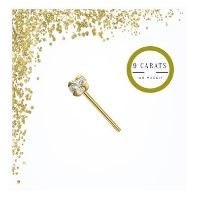 Clous De Nez En L En Or Jaune 9 Carats - Modèles Cœur, Boule Ou Oxyde De Zirconium - Tige 0,5mm (24G), Longueur 5-7mm