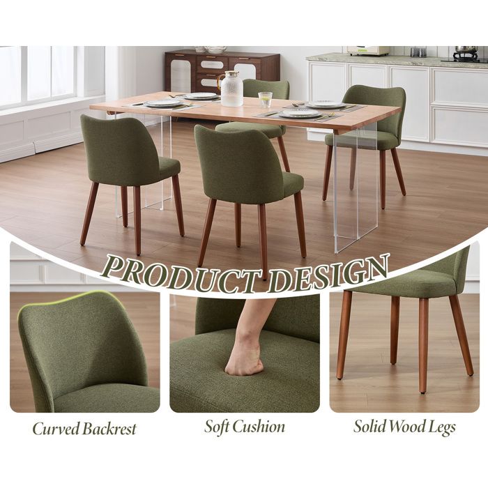 Chairus Lot De 2 Chaises Salle à Manger Scandinave - Chaise Sans Accoudoirs Lin Pieds Métal, Vert