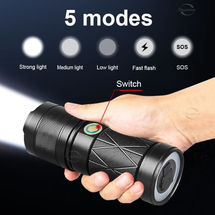 Zoom-Lampe de poche LED P70 étanche pour batterie aste, charge