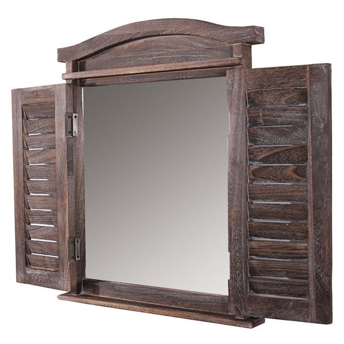 Miroir Mural Style Campagne Avec Volets - 95x47 Cm - Métal Brun - Neuf