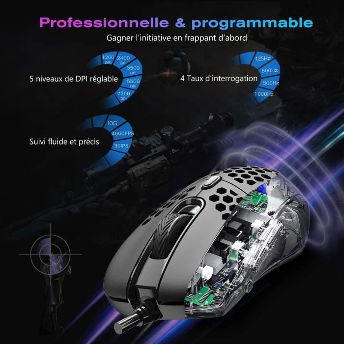 Souris Gaming RGB AIRENA 7200 DPI Réglable - 6 Boutons Programmables, Design Ergonomique, Pour PC, Laptop Et Mac - 7