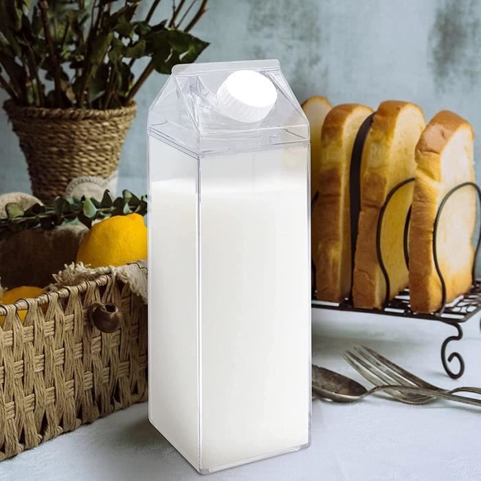 Bouteilles D'eau Réutilisables En Forme De Brique De Lait - 2 Pièces De 1 L, Plastique Transparent, Bouchon étanche, Portable