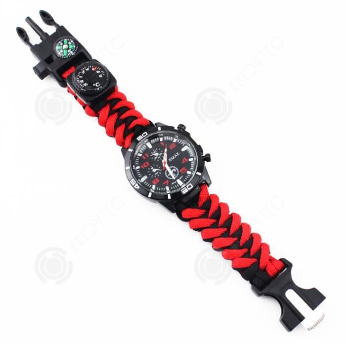 Montre Tactique WLDOCA – Paracord, Boussole, Thermometre, Sifflet, Etanche IP68 (50m) – Outdoor Et Survie