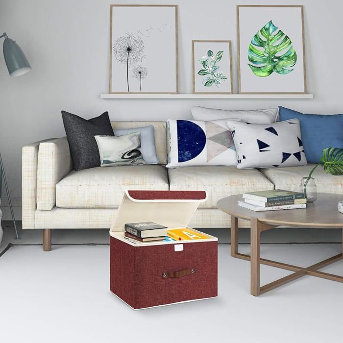 Boîte de Rangement avec Couvercle,Tissu,Lavable,Rangement Tissu ...