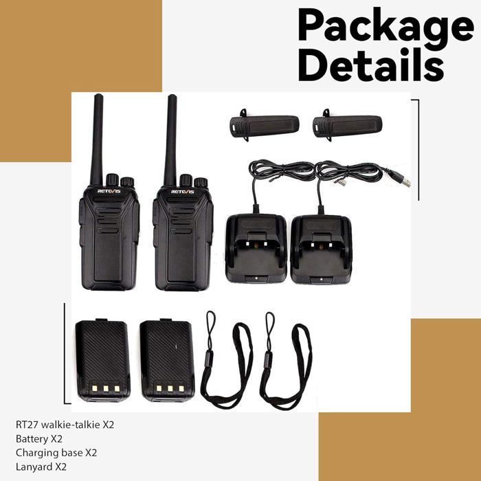 Talkie-Walkie PMR446 PT88E – Lot De 2 Sans Licence, 16 Canaux, Batterie Rechargeable USB, Lampe LED, Oreillettes Incluses – Idéal Famille, Randonnée, Chantier