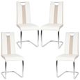 Lot de 4 chaises de salle à manger en métal - Revêtement simili Blanc et Beige - Chaise Confortable Contemporain-0
