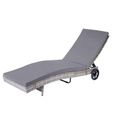 Chaise longue bain de soleil en poly-rotin gris avec oreiller gris foncé-0