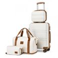 Kono Set de 4 Valises de Voyage Rigide Bagage Cabine 55cm avec Portable Vanity Case + Pliable Sac de Voyage pour Sport, Blanc Crème-0