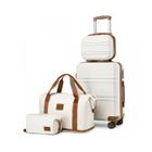 Kono Set de 4 Valises de Voyage Rigide Bagage Cabine 55cm avec Portable Vanity Case + Pliable Sac de Voyage pour Sport, Blanc Crème