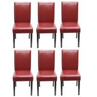Lot de 6 chaises de salle à manger cuisine en cuir rouge pieds en bois fonces design moderne