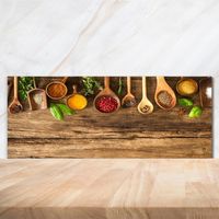 Tulup 125x50cm Crédence de cuisine sur verre sécurité:- Nourriture boissons - Épices De Bois - Multicolore