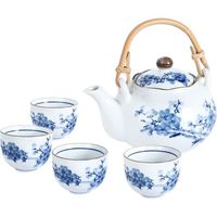 fanquare Japonais Service a The en Porcelaine Bleu et Blanc, Service a The Motif Fleur de Prunier, Theiere en ceramique avec 