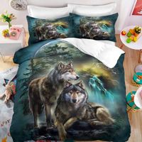 Couple de loup dans la forêt Parure de lit 3 pieces 1 housse de couette 150*200cm et 2 taies d'oreillers 63*63cm