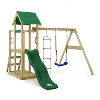 Aire de jeux en bois WICKEY TinyPlace avec balançoire et toboggan vert pour enfants de 3 à 12 ans