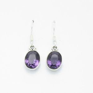 Argent 925 Améthyste Cz Ovale Boucles D/'oreilles Clou