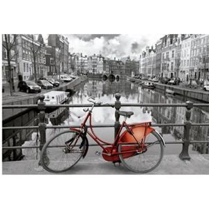 PUZZLE Puzzle Adulte 3000 Pièces Amsterdam et le Vélo au Bord du Fleuve - Educa Collection Noir et Blanc Pays-Bas