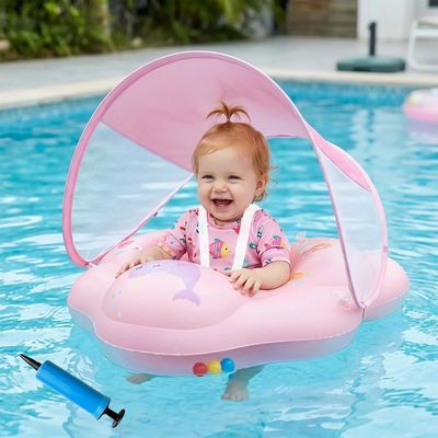Bouée Bébé Avec Pare-soleil UPF 50+ – Flotteur Piscine 6-36 Mois, Ceinture 5 Points, Pompe Incluse