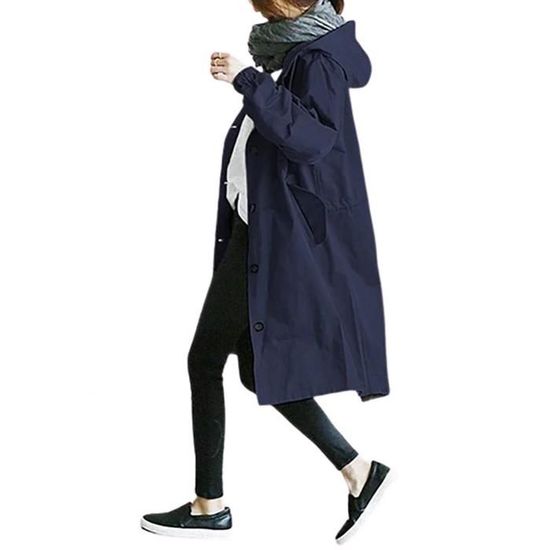 Trench Coat Femme Long Avec Ceinture - Imperméable Léger, Capuche - Printemps/Automne