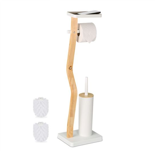 Serviteur De WC Relaxdays - Porte Papier Toilette Jusqu'à 4 Rouleaux, Design Moderne Blanc/Argenté, 71 X 20 X 20 Cm