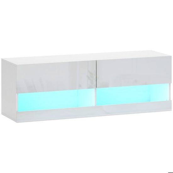 Meuble TV Bas Movian Vera Avec Rangement - Dimensions 152x35x40 Cm, Blanc - 2 étagères Ouvertes + 2 Caissons, Facile à Monter