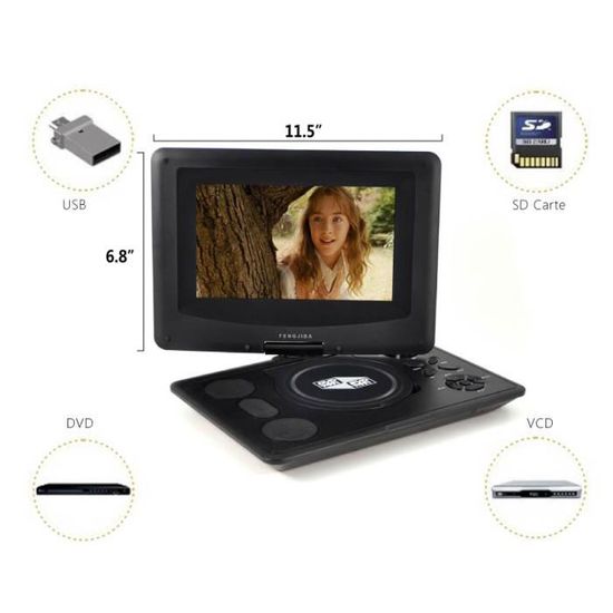 9.8 Lecteur CD portable de voiture DVD écran TFT-LCD 270 Rotation pour  Game TV Vidéo Avec lecteur de carte USB/SD - Cdiscount TV Son Photo