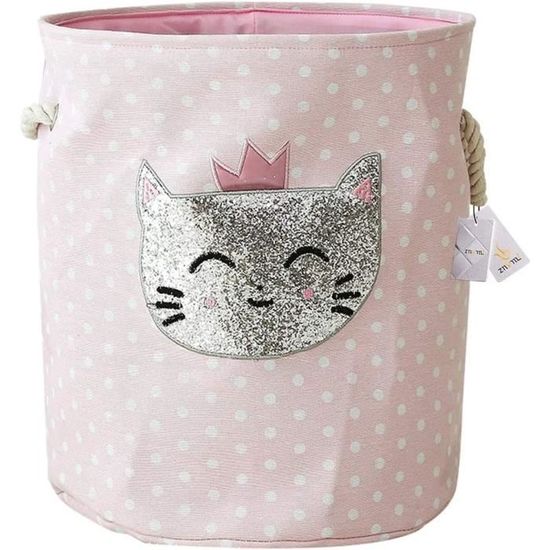Panier De Rangement Pliable Znvmi – Motif Chat à Pois Roses, Dimensions 35x40 Cm, En Toile Avec Armature EVA – Pour Jouets, Linge, Chambre D’enfant - 5
