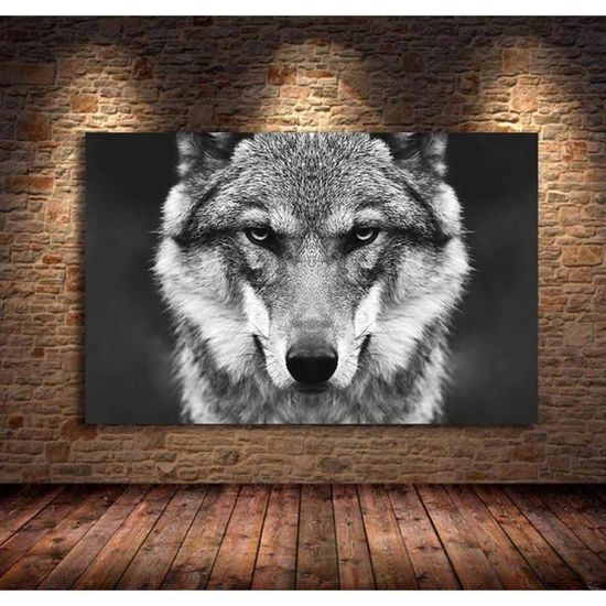 Poster Loup Noir Et Blanc - Décoration Murale Nordique Style Peinture à L'huile, Sans Cadre 30x40cm - Salon, Chambre, Bureau