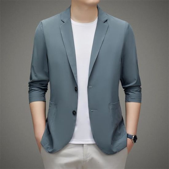 Blazer Homme Lin Coton Printemps Été - Veste Décontractée Mince Couleur Pure, Style Business Casual Sans Collier