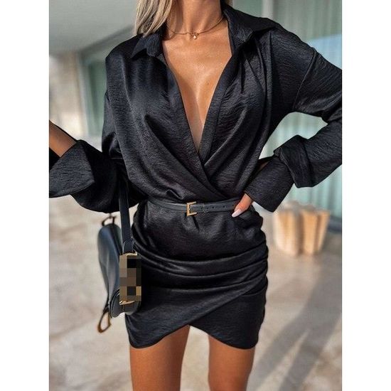 Robe décontractée de couleur unie à manches cloche et col en V