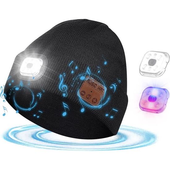 Bonnet Lampe Frontale LED Rechargeable - Étanche Chapeau Lumineux Hiver Chaud Pour Randonnée Camping