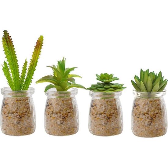 Belle Vous 6 Mini Plantes Artificielles Succulentes En Pot Gris - Décoration Intérieur Sans Entretien