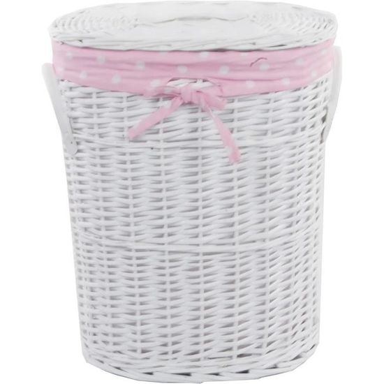 Panier à Linge En Osier Blanc – Housse Bleu Marine Amovible, 40x30x55 Cm, 60L | Pour Salle De Bain, Chambre