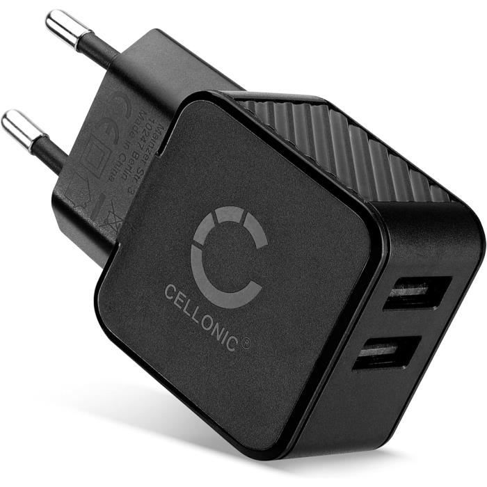 ® Chargeur USB EU-Plug 2 Ports 5V 3.4A 17W Noir Bloc Alimentation USB ...