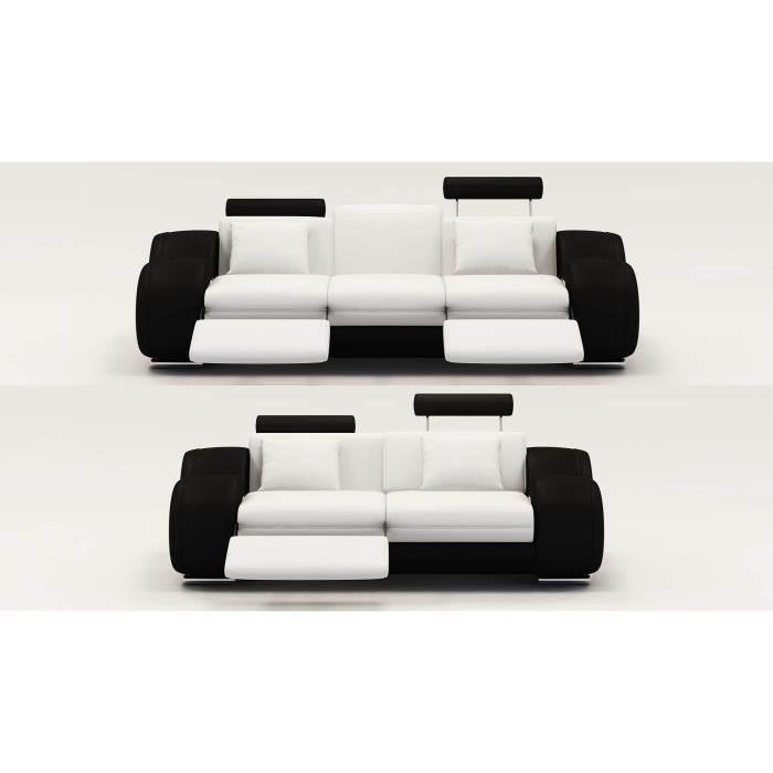 ENSEMBLE CUIR RELAX OSLO 3+2 PLACES BLANC ET NOIR
