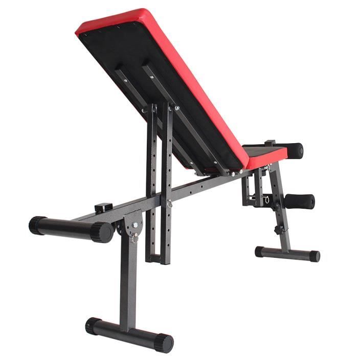 Planche sit-up/Banc de Musculation-Réglable Noir et Rouge Pliable-Réglable