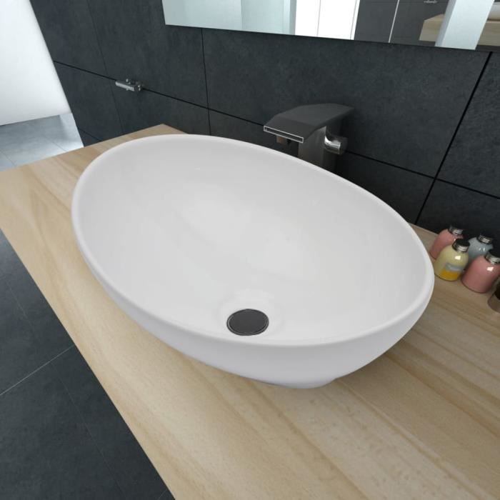 Lavabo Vasque à poser Salle de Bain Lave Main Haut de Gamme en forme ovale Céramique 40 x 33 cm Blanc