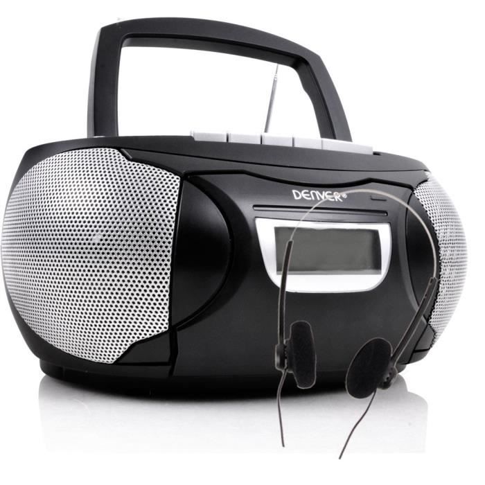 Chaîne hi-fi stéréo lecteur de cassettes CD AUX boombox portable noir musique