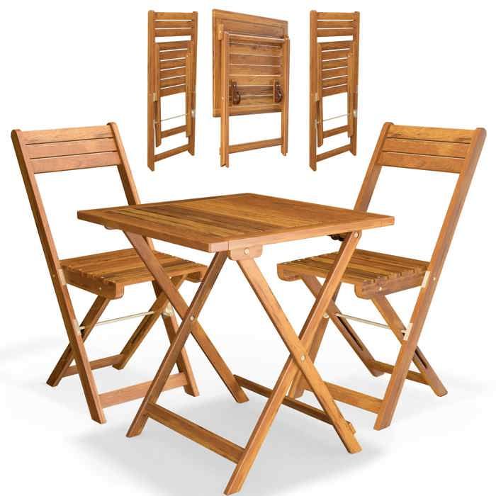 Salon de jardin en bois d'acacia 3 pièces pliable table 60x60cm ensemble table et chaises pré-huilée balcon bistro jardin terrasse